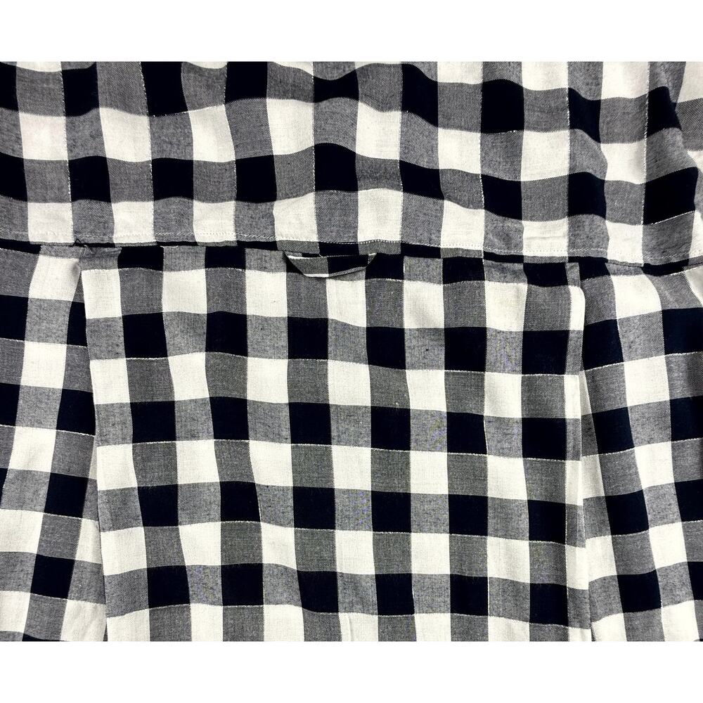 Gloria Vanderbilt Womens shirt M Navy White Silver Plaid 3/4 Roll-Tab Sleeves - Picture 6 of 11